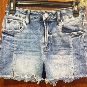 Casual Blue Frayed Hem Jean Shorts